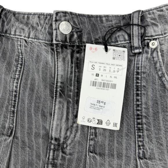 NWT ZARA Denim Mid Rise Striped Box Pleat Skirt Size Small - Picture 4 of 6
